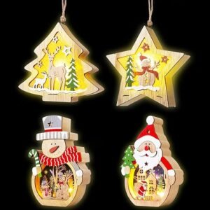 4 Pcs LED Christmas Wooden Ornaments