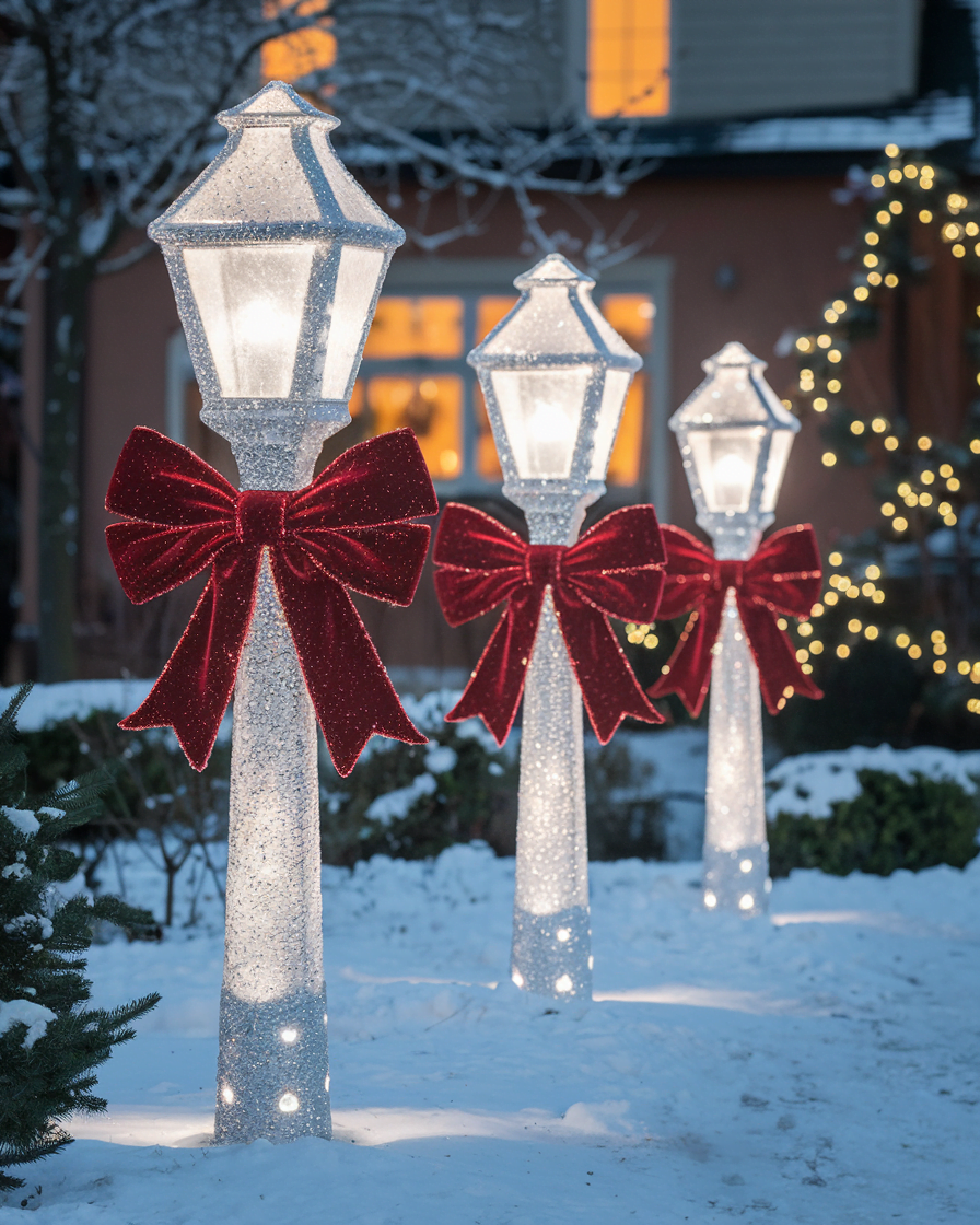 a cozy lamp post setting during the christmas season