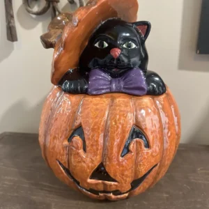 Black Cat Pumpkin Cookie Jar - Halloween