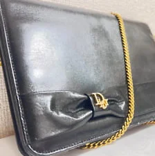 Christian Dior Vintage CD logo chain shoulder bag black Authentic