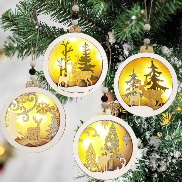 Joiedomi 4 Pcs LED Wooden Reindeer Ornaments