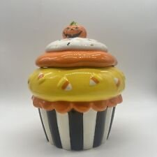 Kohls Halloween Cupcake Ceramic Cookie Jar Retired Rare HTF Candycorn Pumpkin