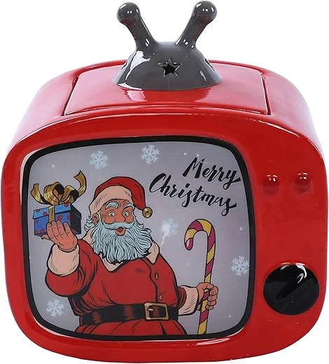 Merry Christmas - Vintage TV Christmas Themed Winter Holiday Ceramic Cookie Jar