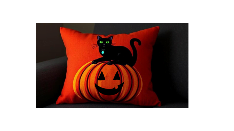 cat and pumpkin throw pillow