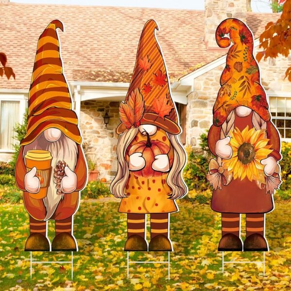 Umigy 3-Pc Fall Gnome Yard Sign Set