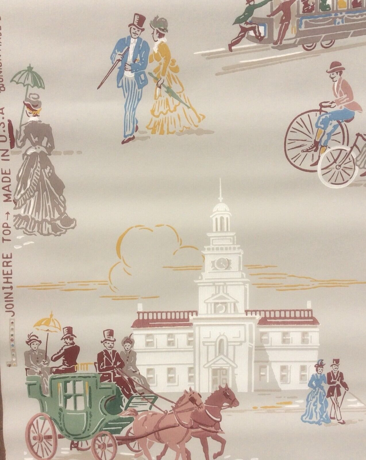 1950's Vintage~ Mid-Century ~Scenic ~Victorian Transportation Pattern~ One Roll