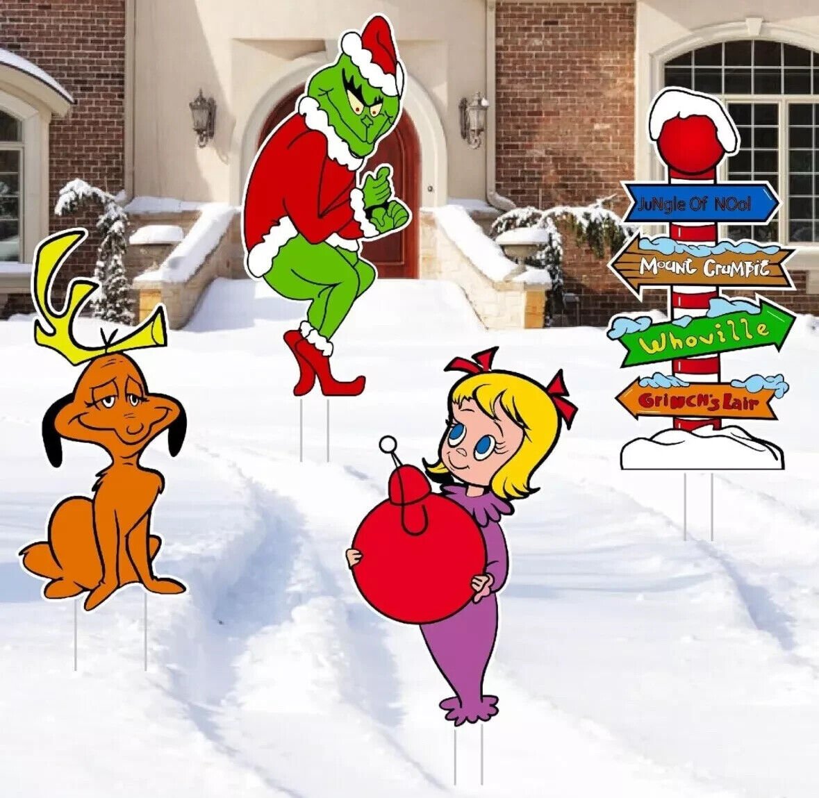 4X Christmas Decoration 16" Grinch Cindy Max Whoville Yard Sign Xmas Garden Lawn