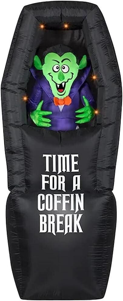 7' GEMMY ANIMATED VAMPIRE IN COFFIN Airblown Lighted Yard Inflatable