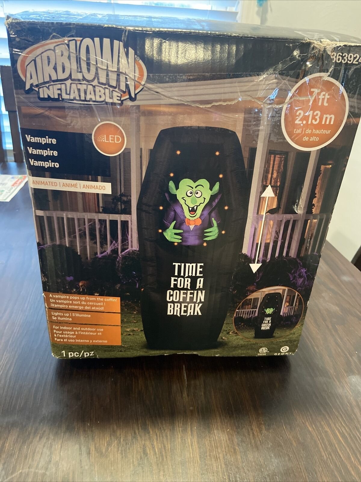 GRMMY HALLOWEEN INFLATABLE VAMPIRE ANIMATRONIC 7 FEET TIME FOR A COFFIN BREAK