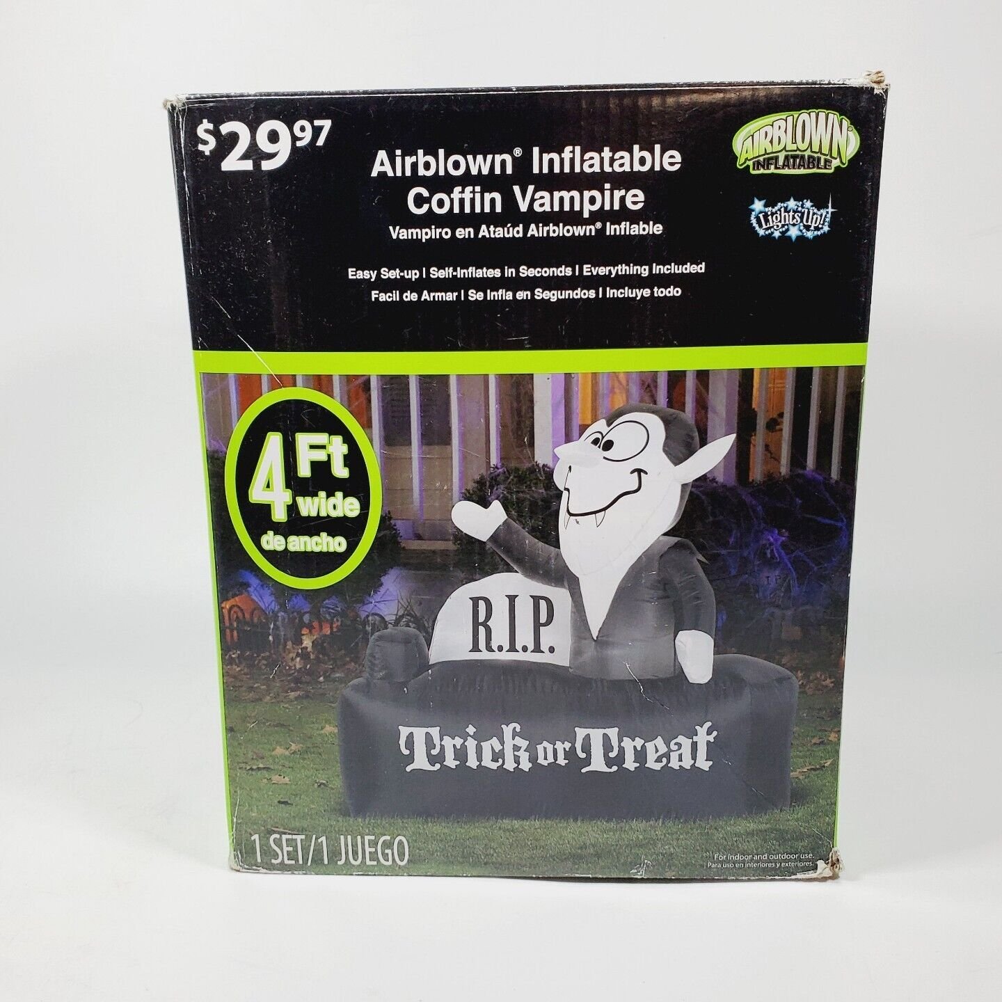 Halloween 4 ft Wide Light Up Coffin Vampire Trick or Treat Airblown Inflatable