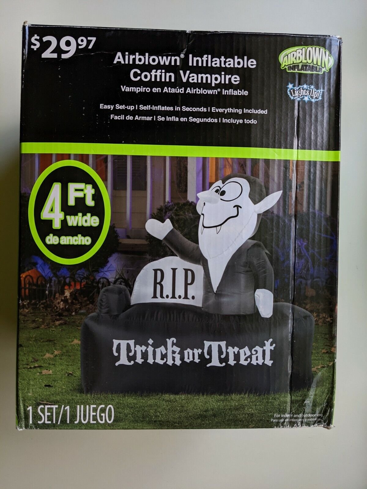 Halloween 4ft Wide Light Up Coffin Vampire TrickorTreat Airblown Inflatable