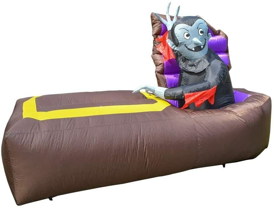 Halloween prop Inflatable Dracula Awakes from His Coffin - 5ft H x 7.7ft L