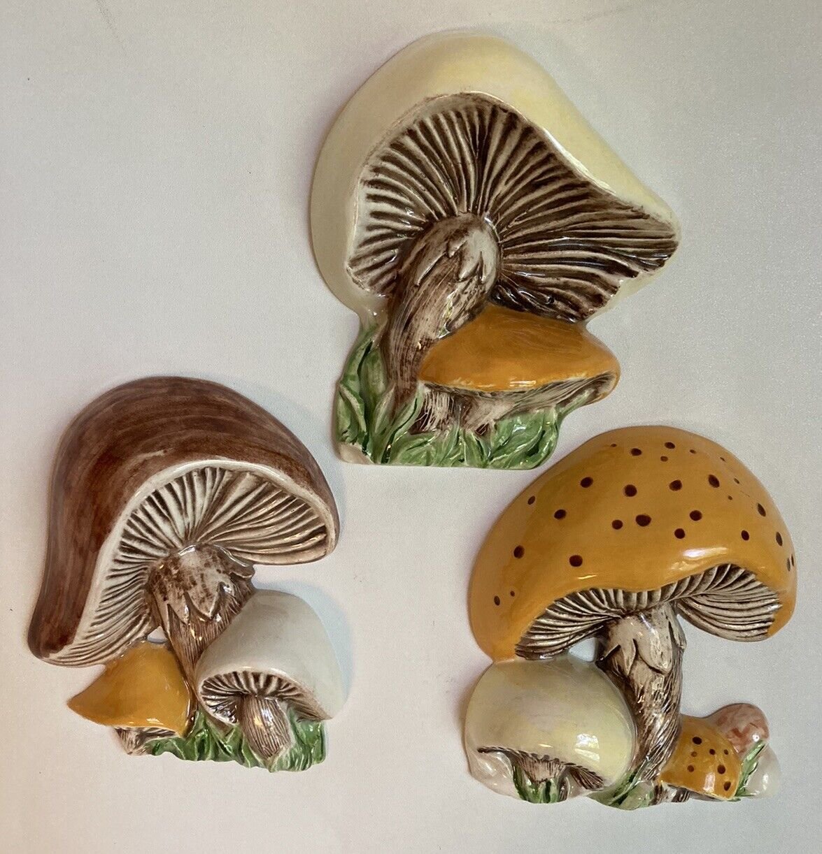 Lot 3 Vintage Ceramic Mushroom Wall Hanging plaques decor Cottagecore Retro