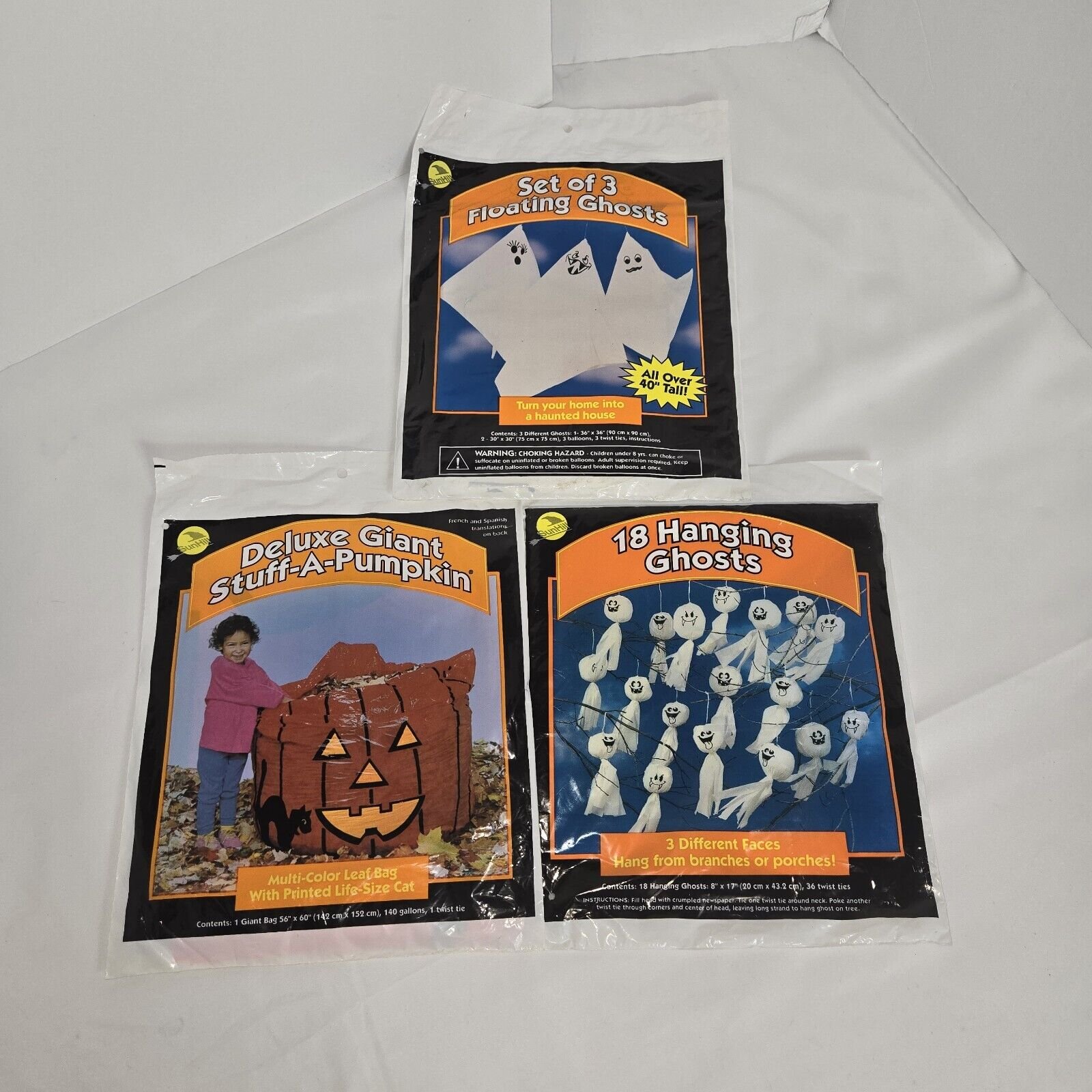 Lot Vintage 90s Sun Hill Hanging Ghost Halloween Floating Ghosts Pumpkin USA