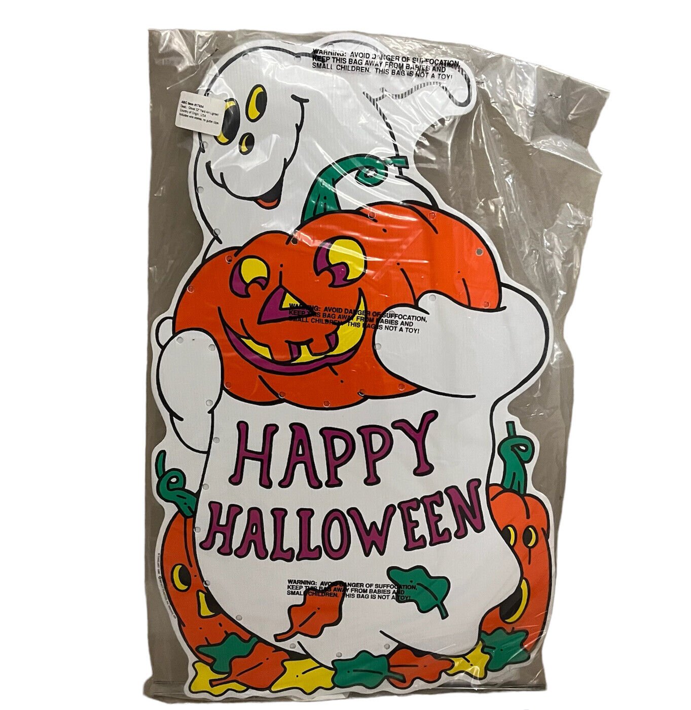 Vintage 90’s Halloween Yard Art Ghost 32” Impact Plastics Rare Pumpkin Decor