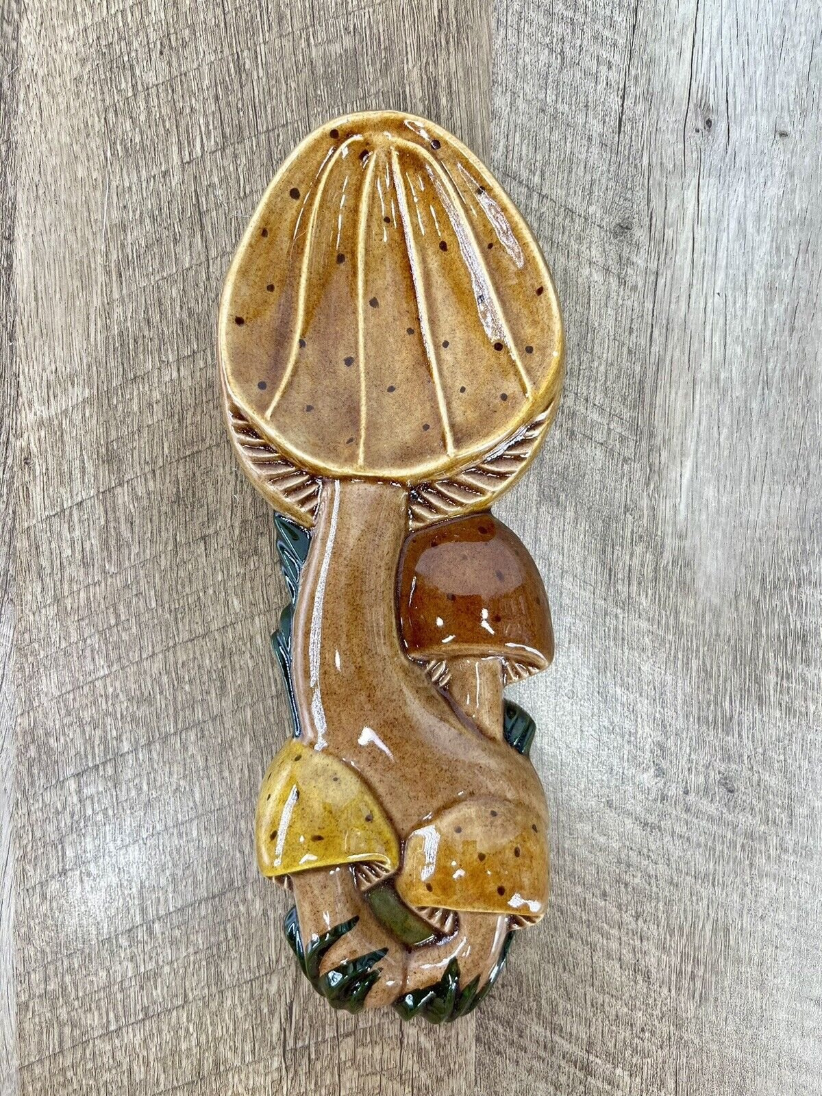Vintage Ceramic Mushrooms Hanging Wall Decor Or Spoon Rest Cottagecore MCM 1970s