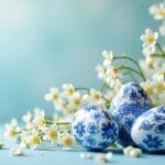 blue and white easter decor