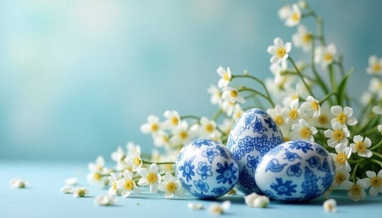 blue and white easter decor
