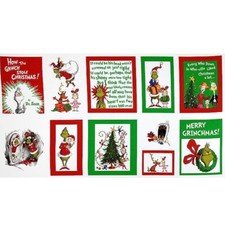 Dr Seuss HOW THE GRINCH STOLE CHRISTMAS Soft BOOK Fabric PANEL 100% Cotton NEW