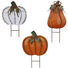 Metal Pumpkin Stake Fall Decor, Rustic Pumpkins Garden Yard Sign with Stakes