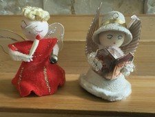 ✨2X VTG MCM COTTON SPUN ANGELS PIXIES JAPAN CHRISTMAS ORNAMENT ✨