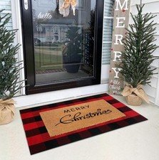 Christmas Door Mat Combo Set - 100% Coco Coir Welcome Mat + 28 X 43 Inch Red and