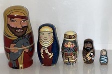 Nesting Dolls Nativity Set Christmas Jesus Mary Joseph Wise Men Hand Painted 5"