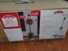 NEW 6' Holiday Time PreLit Christmas Lamp Post with White Lights Lighted Wreath