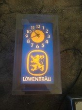 Vintage 1980's LOWENBRAU Lighted Bar BEER Advertising Cube Clock Works
