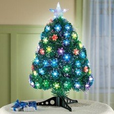 2-Ft Fiber Optic Color Changing Christmas Tree Snowflakes Lighted Holiday Decor