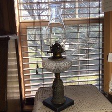 Antique 1800’s 19 1/2” Heavy Metal Pedestal Intricate Victorian Lady Oil Lamp