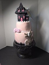 Candy Corn Lane Pink 3 Tier Halloween Ghost Haunted House Cake 22" Decoration