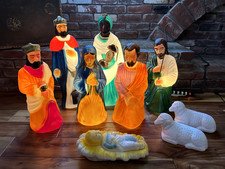 ***RARE*** VTG Empire Nativity Set 10 Piece Christmas Lighted Blow Mold WORKING