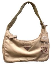 Vintage Prada Re-Edition 2000 Nylon Shoulder Mini Bag Logo Triangle Beige