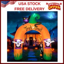 10ft Halloween Inflatable Lighted Archway w/ Ghost, Cat & Cornucopia Decor