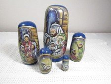 5 pc Holy Family Nesting Dolls Wood Hand Made Nativity Set