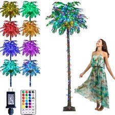 8 FT LED Lighted Palm Tree with Coconuts Color Changing Artificial Palm Tree ...