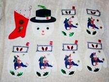 (8) Vintage Handmade Felt Pipe Cleaner ELF Pixies MITTEN Snowman Foil Ornaments