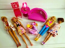 BARBIE Furniture, 4 Dolls, Accessories - Nice Set