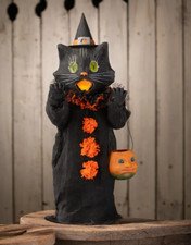 Bethany Lowe Halloween Scaredy Black Cat Ghoul Figurine /Lantern-17''H