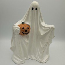 Byron Molds 1972 Ceramic Halloween Ghost & Orange Jack-O-Lantern Pumpkin *READ*