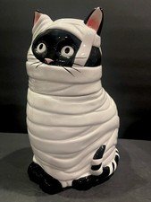 Ceramic Mummy Cat Cookie Jar Halloween