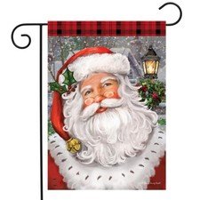 Checkered Santa Christmas Garden Flag Lamp Post 12.5" x 18" Briarwood Lane