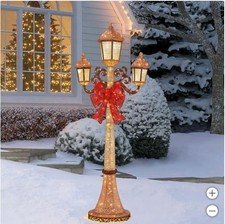Christmas Triple Lamp Post Decoration 7' 220 LED Lights Twinkling Indoor Outdoor