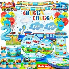 Chugga Chugga Two Two Party Decorations,Train Birthday Tableware balloons Plates
