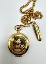 Disney Mickey Mouse Gold Plated Pulsar Quartz Pocket Watch and Knife Set