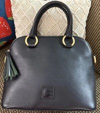 Dooney Bourke Black Florentine Vacchetta Leather Zip Domed Satchel Bag & Strap