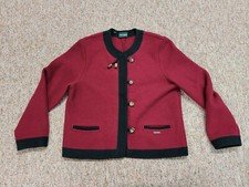 Geiger Sweater Womens 40 Red Cardigan Button Down Casual Pure Wool Laine