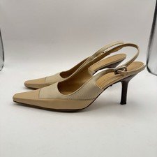 GUCCI Vintage Beige Leather Canvas Sling Back Heels Women’s Size 6.5 B