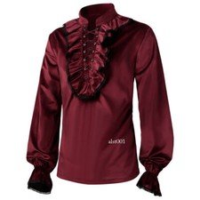 Men's Gothic Pleated Shirt Medieval Clothing Steampunk Victorian Top Long Sleeve